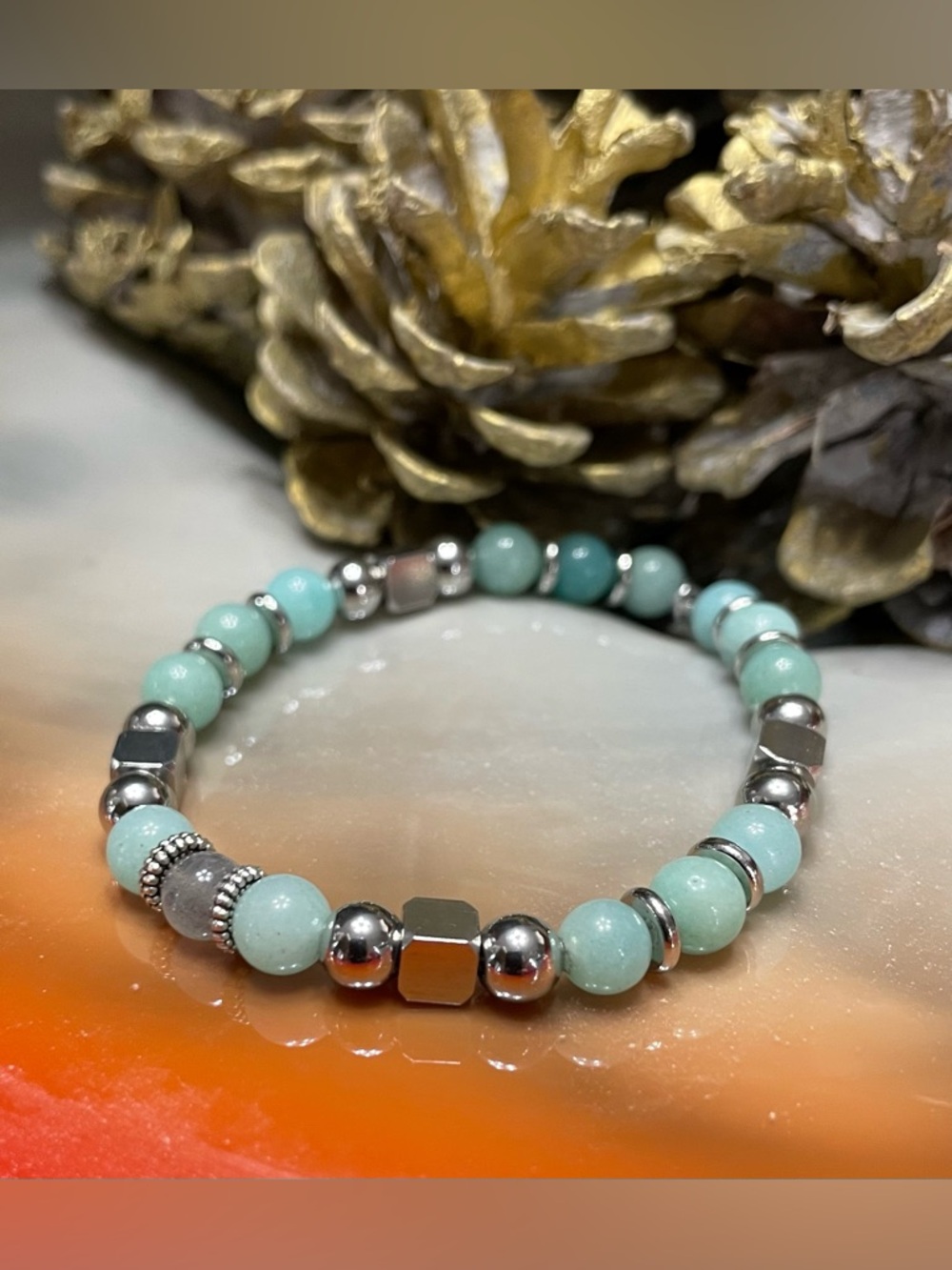 Aquamarine Beaded Bracelet with Silver Accents